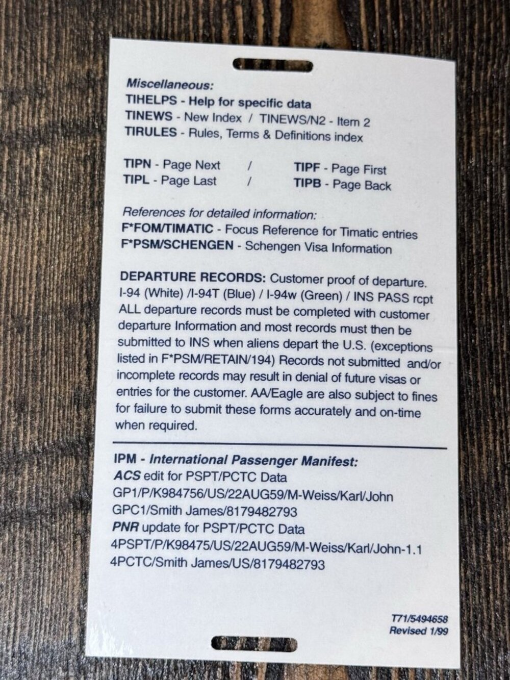 American Airlines Pocket Reference Guide And Timatic Card - Picture 11 of 12
